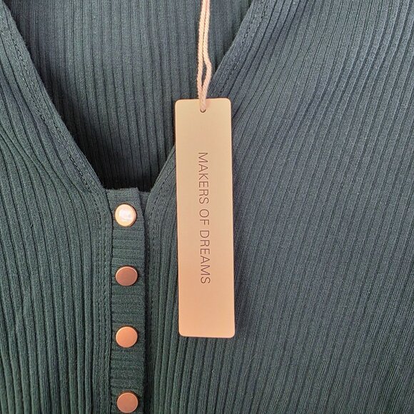 Makers Of Dreams Ribbed Long Sleeve Bodysuit Size L Hunter Green - Picture 5 of 10